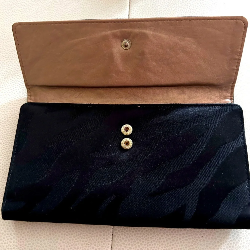 Anne Klein Wallet/Billfold/Clutch Gold Black Zebra Print Monochromatic